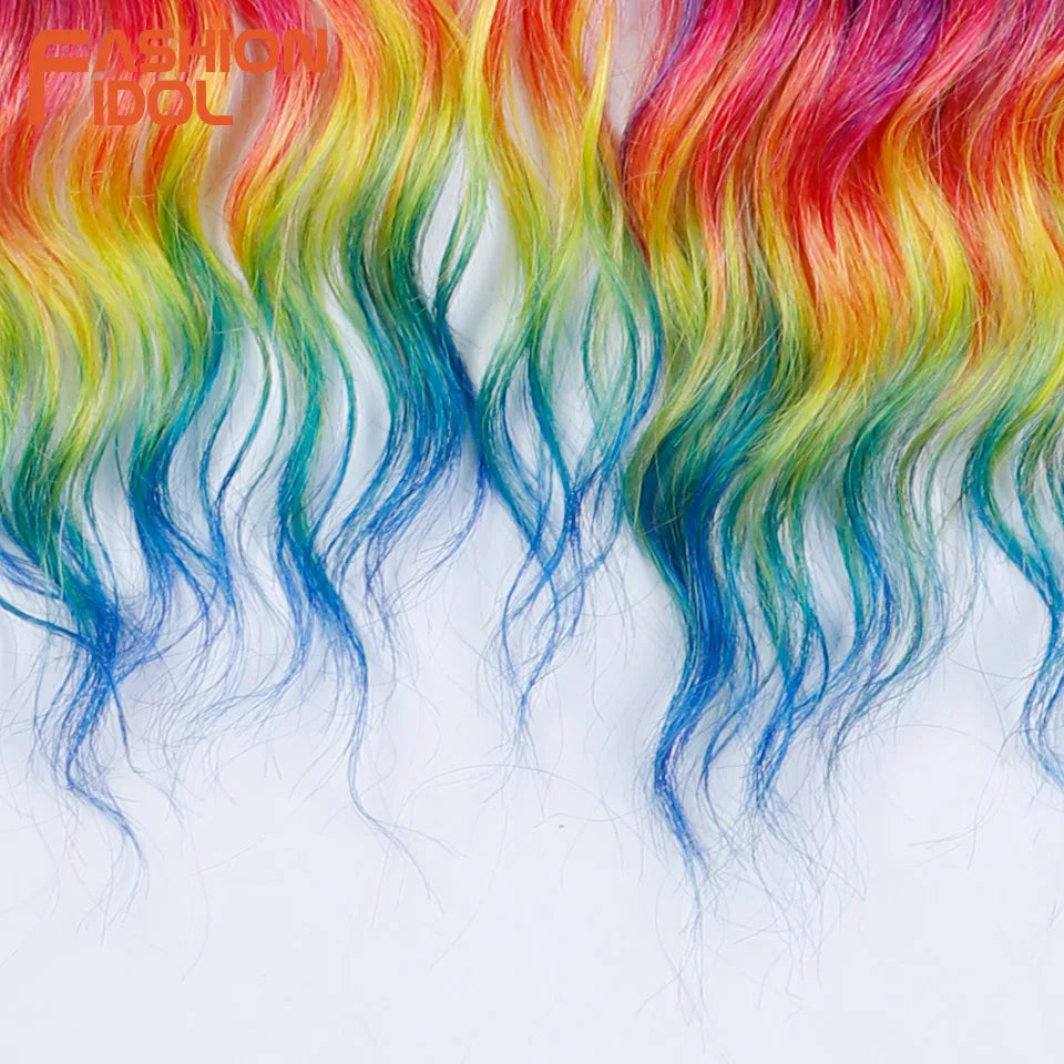 FASHION IDOL 24" Deep Wave Crochet Hair - 3-Piece Synthetic Water Wave Braiding Extensions, Ombre Rainbow Twist Hair