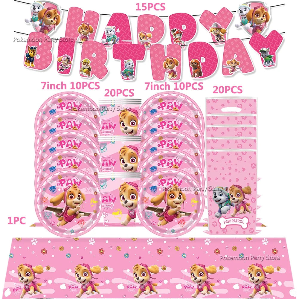 Paw Patrol Kids Birthday Party Supplies Set – Cups, Plates, Napkins, Gift Bags & Cake Toppers Decorations Kit