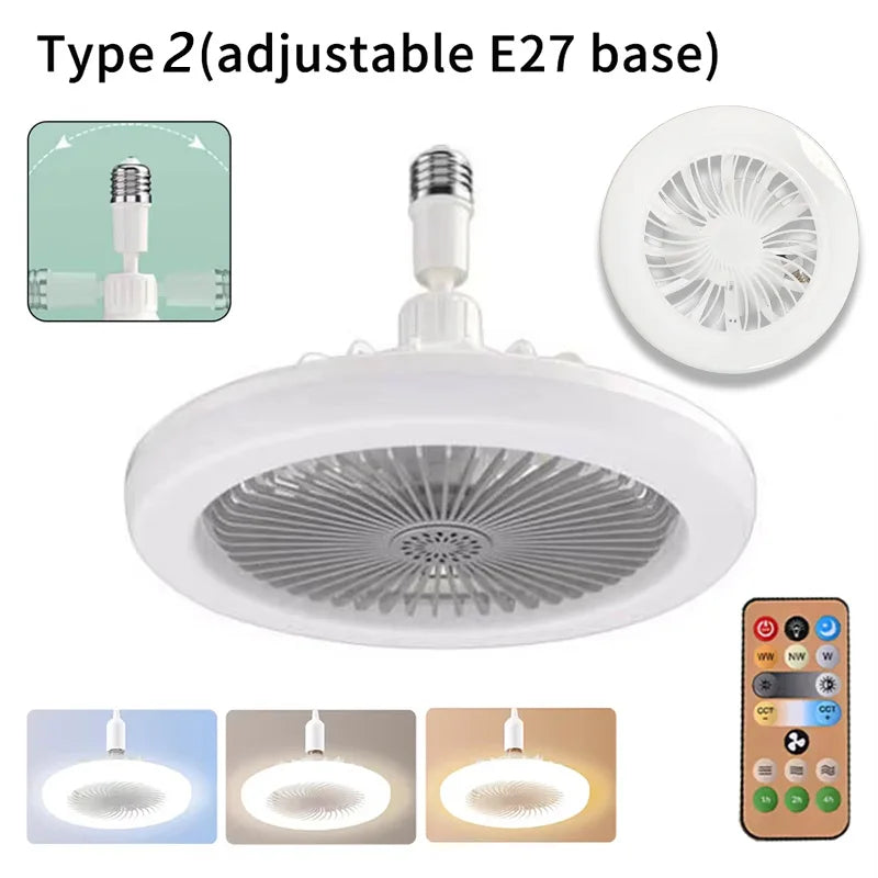2-in-1 Ceiling Fan Lamp - 3-Speed Adjustable E27 LED Light with Dimmable Decorative Lighting for Bedroom, Living Room & Study