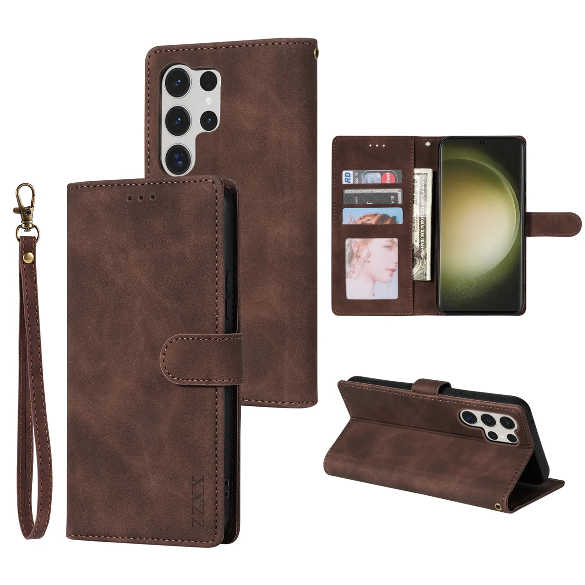 Magnetic Leather Wallet Case for Samsung Galaxy S25 Ultra–S8 – Skin-Friendly Flip Cover with Card Slots & Stand Function
