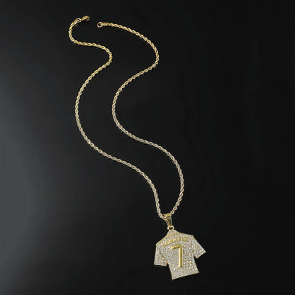 HNSP Cristiano Ronaldo CR7 Jersey Pendant Necklace – Full Zircon Chain for Men & Soccer Fans