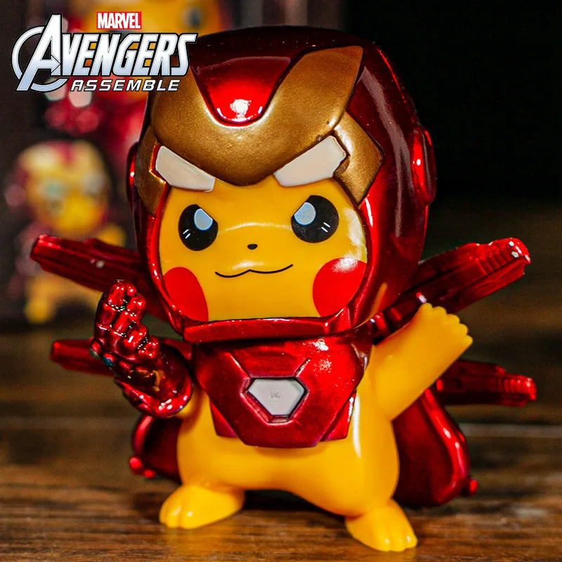 Cos Iron Man & Pikachu Cartoon Action Figures – Cute Anime Car Desktop Model Dolls, Trendy Mini Toys, Perfect Gift for Boys