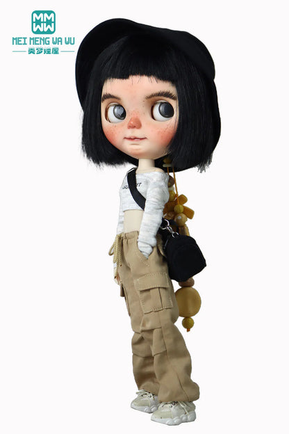 Blythe & Azone OB22/OB24 Doll Clothes — Fashion Jeans Overalls in Khaki, Army Green, Denim Blue, Pink & Black