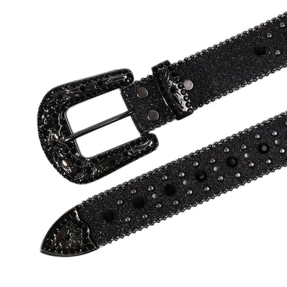 Women's Western Rhinestone Belt – Fashion Leather Cowboy Belt with Man-Made Diamonds for Jeans