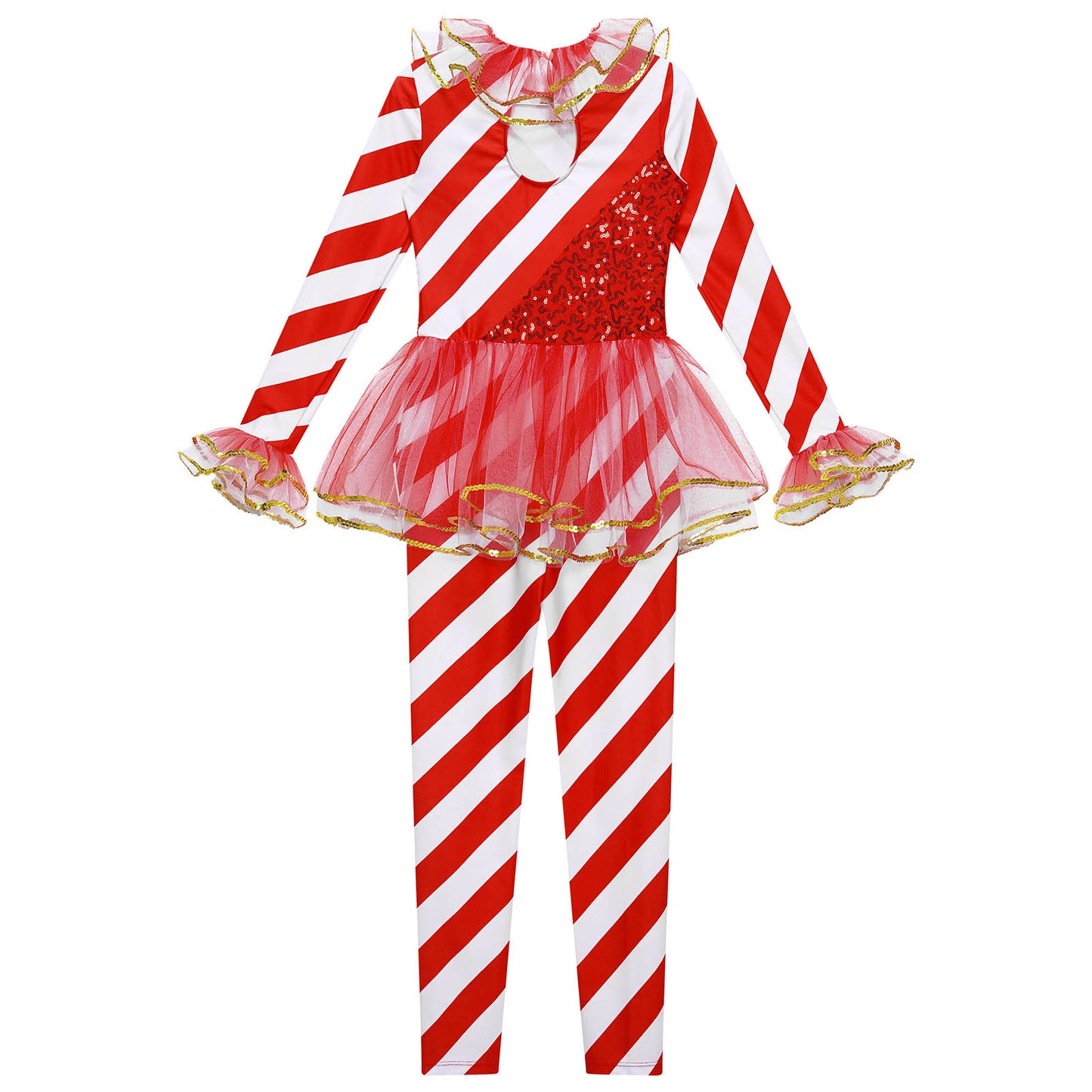 Kids Candy Cane Striped Christmas Tutu Leotard — Sequined Santa Bodysuit for Ballet & Gymnastics