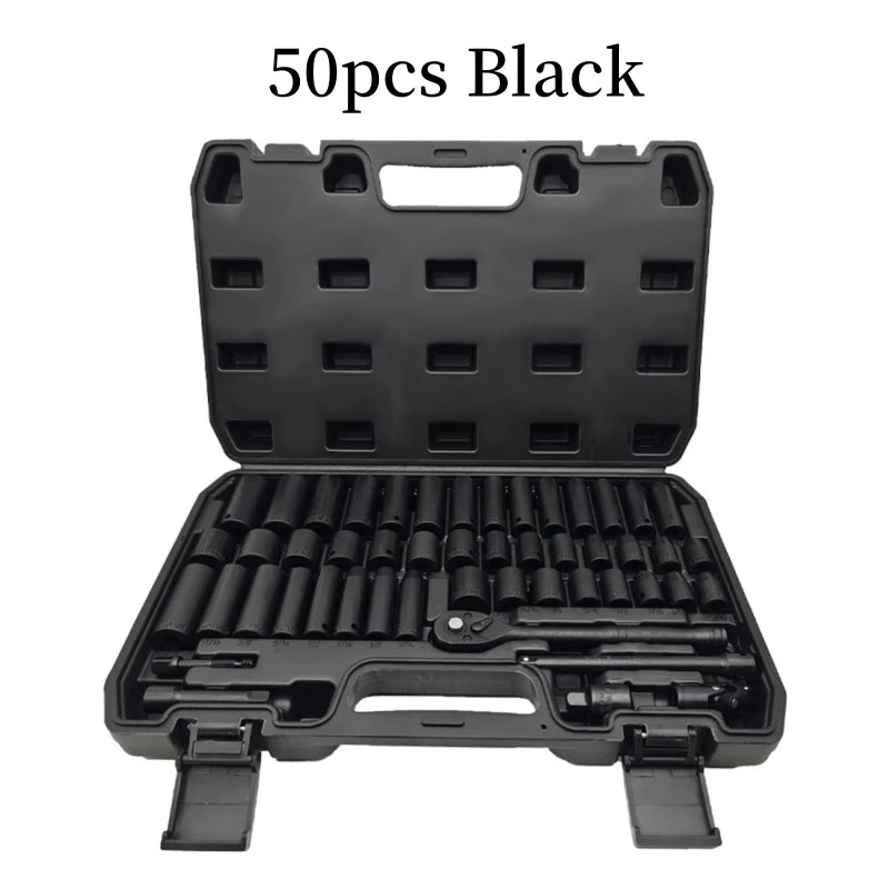 50PCS 3/8 Inch Pneumatic Socket Set - Metric Long & Short Sleeves for Auto Repair, Machinery & Hardware Tools