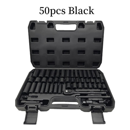 50PCS 3/8 Inch Pneumatic Socket Set - Metric Long & Short Sleeves for Auto Repair, Machinery & Hardware Tools