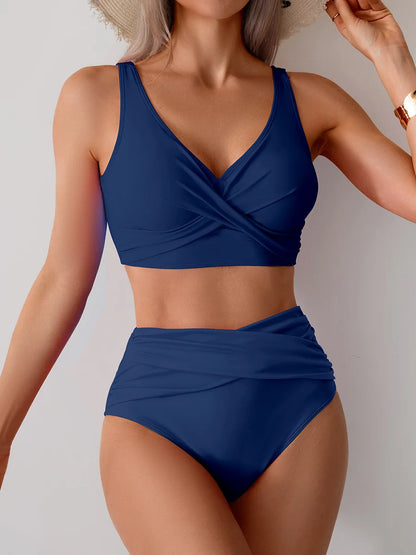 VigoBreviya 2025 Sexy Solid Strapped Bikini Set – Cross Push-Up, High Waist Brazilian Swimsuit for Women, Beach & Bath Wear