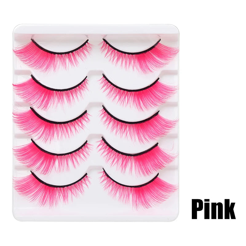 Colorful Halloween False Eyelashes – Blue, Red & Pink Cosplay Fake Lash Extensions for Makeup Looks