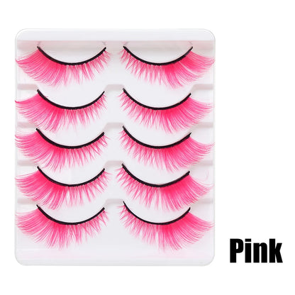 Colorful Halloween False Eyelashes – Blue, Red & Pink Cosplay Fake Lash Extensions for Makeup Looks