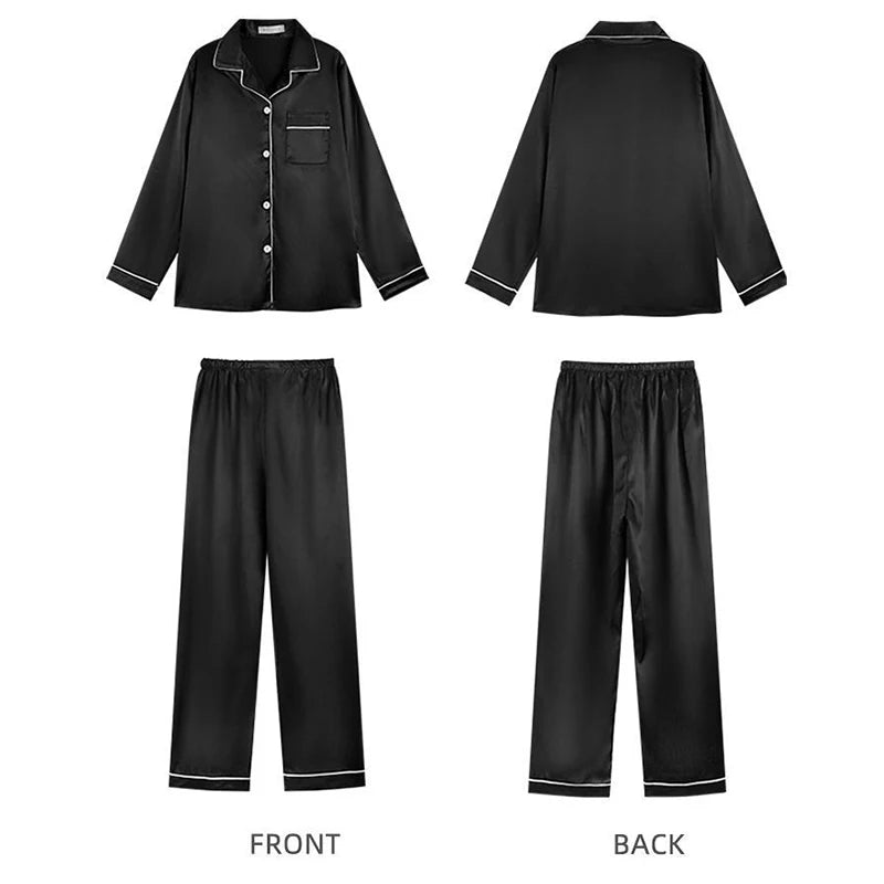 2024 Women's Silk Pajama Set – Sexy Long-Sleeve Cardigan Sleepwear, Ice Silk Pijamas for Home Comfort