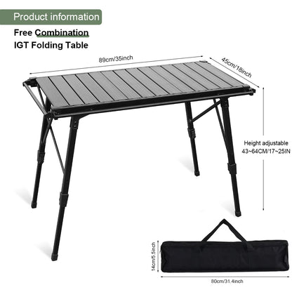 KRC CAMP Folding IGT Table – Lightweight Camping Table for BBQ, Grill, Picnic & Fishing, Outdoor Equipment Set