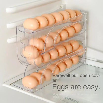 Automatic Rolling Egg Storage Box - 30-Egg Capacity for Refrigerator Side Door - Kitchen Egg Preservation Rack