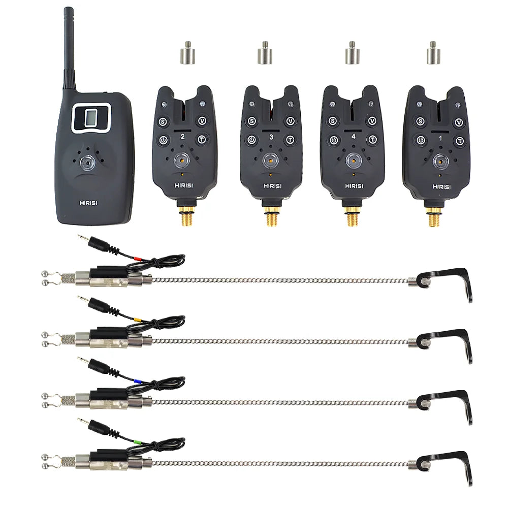 Wireless Fishing Bite Alarm 1+4 Set - Includes 4 Illuminated Swingers in EVA Case, Ideal for Carp Fishing B1203S
