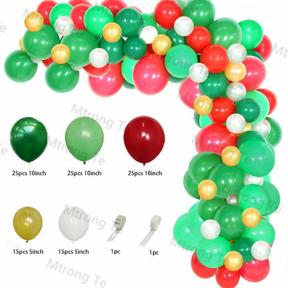 Christmas Balloon Garland Arch – Red & Green Balloons, Star, Santa, and Gift Box Foil Balloons for Xmas and New Year Decoration