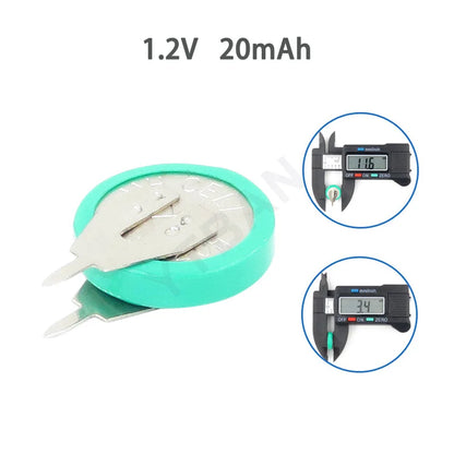 1.2V 20mAh Ni-MH Rechargeable Button Cell Battery with Welding Pins - Coin Battery for Toys, Timers and Solar-Powered Electronics