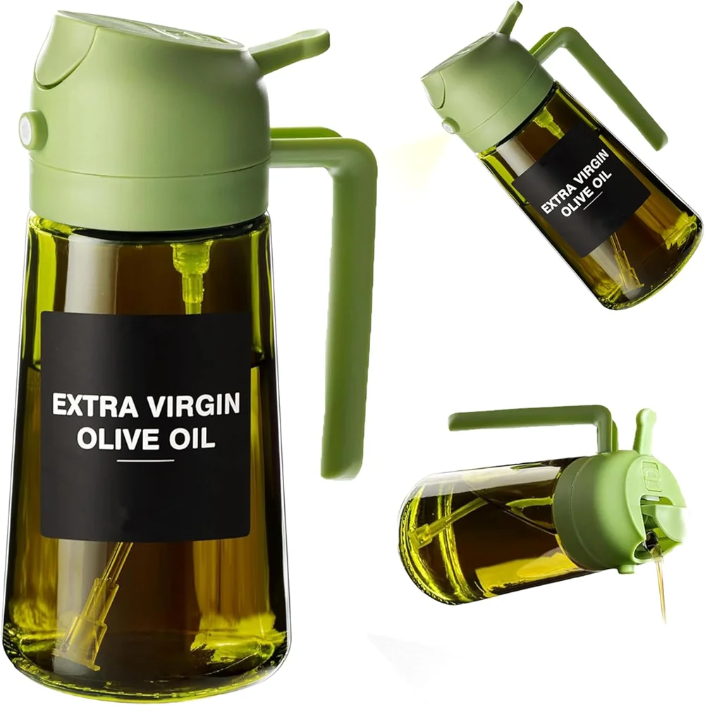 470ml Glass Oil Sprayer Bottle - 2-in-1 Olive Oil Dispenser and Cooking Spray Bottle with Stickers
