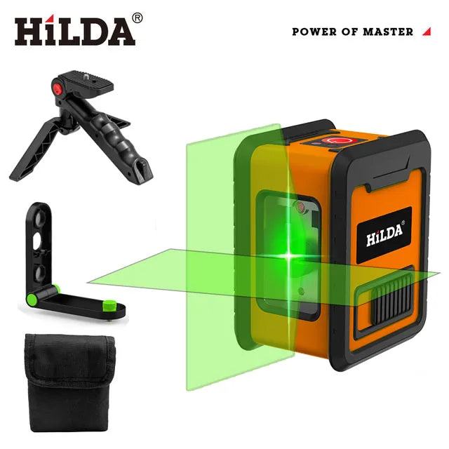 HILDA 2-Line Green Laser Level Meter | Self-Leveling Horizontal & Vertical Laser Tool
