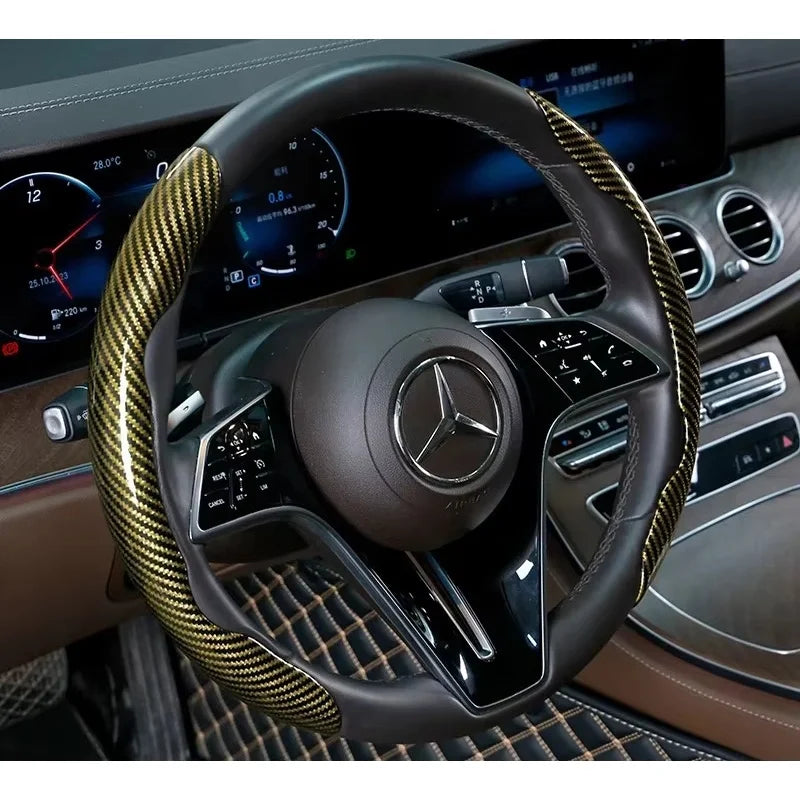 2/3PCS Universal Car Steering Wheel Cover — Laser Carbon Fiber, Silicone & 1K Microfiber Leather, Non-Slip PVC Booster