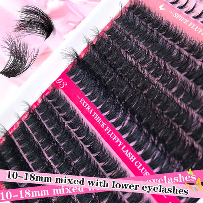 Top & Bottom Lash Extension Kit – 250/740 Cluster Fluffy Volume Mix Lengths DIY Eyelash Set for Bold Bombshell & Natural Lash Looks