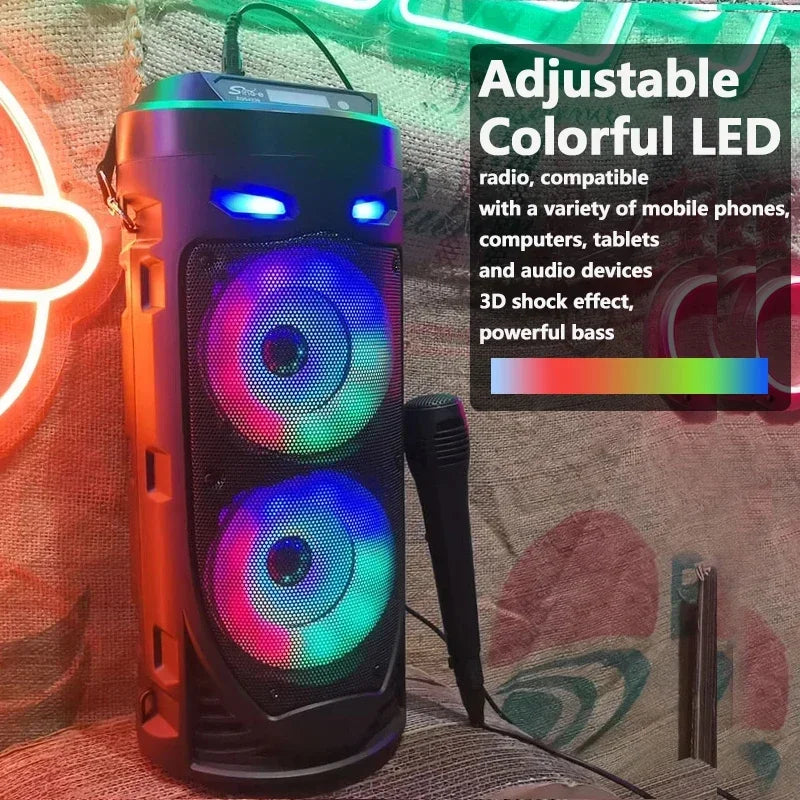 30W Portable Bluetooth Column Speaker – Big Power Stereo, Subwoofer Bass, Party & Family Karaoke, USB, Microphone Included