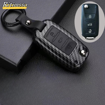Carbon Fiber Matte Folding Car Key Case for VW – Fits Polo, Bora, Tiguan, Passat, Golf 6, Lavida, Scirocco, 3-Button Accessories