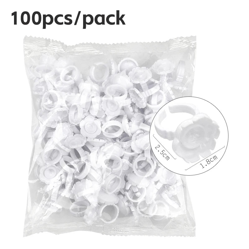 AILEISHI 100PCS Disposable Eyelash Glue Cup Rings – Lash Extension Pigment Holder Tattoo Makeup Tools