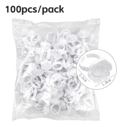 AILEISHI 100PCS Disposable Eyelash Glue Cup Rings – Lash Extension Pigment Holder Tattoo Makeup Tools