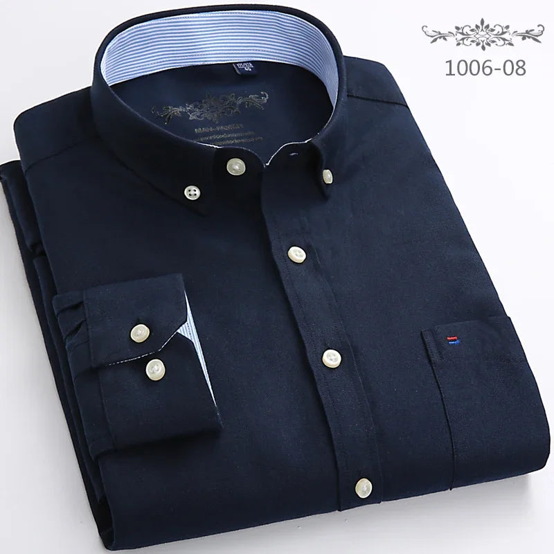 Men’s Slim Fit Long Sleeve Shirt - Formal Plaid Cotton Office Shirt with Single Pocket