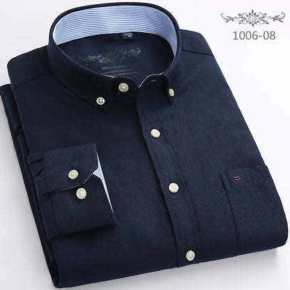 Men’s Slim Fit Long Sleeve Shirt - Formal Plaid Cotton Office Shirt with Single Pocket