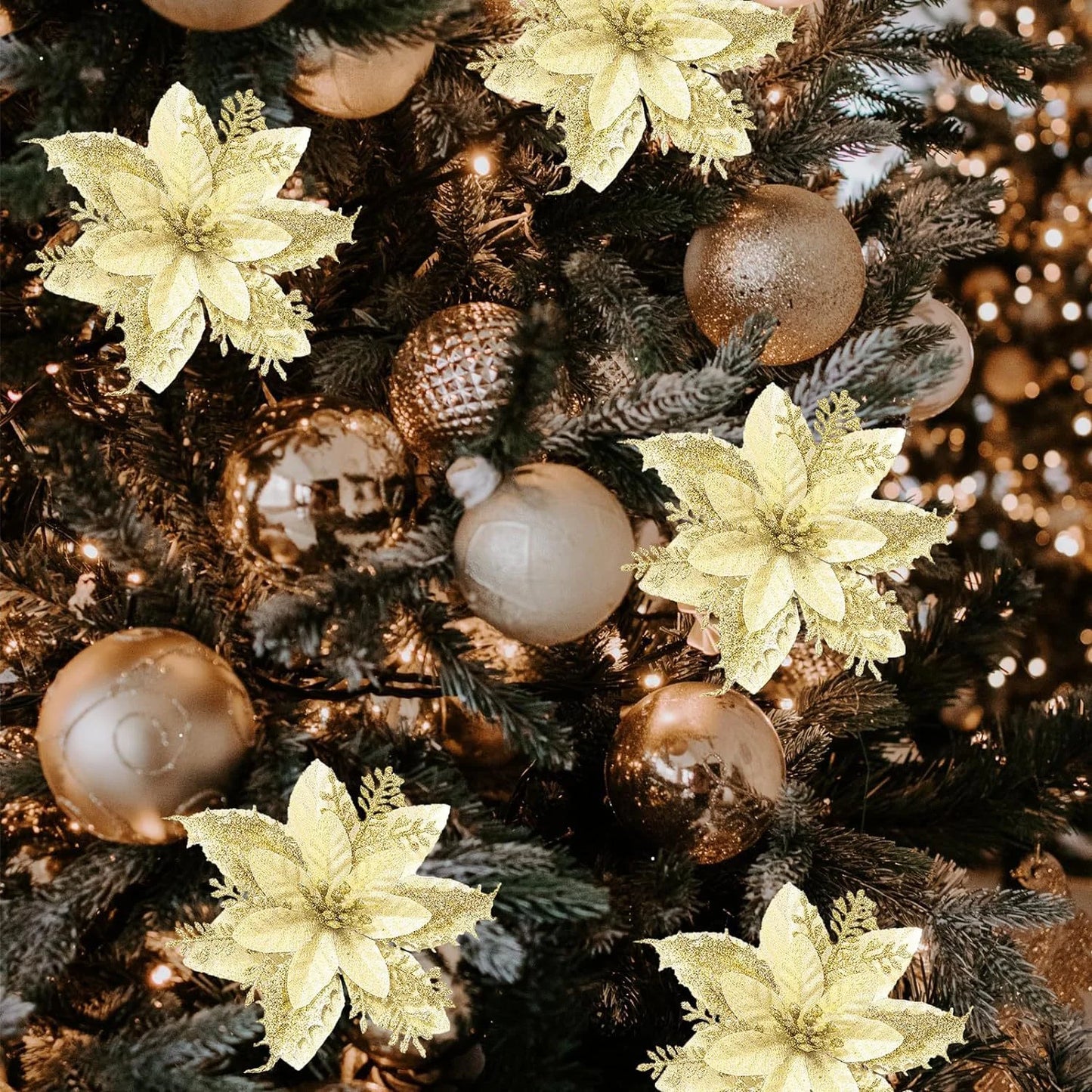 8/16PCS Glitter Artificial Christmas Flowers | Xmas Tree Decorations & Home Ornaments for 2025 New Year