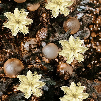 8/16PCS Glitter Artificial Christmas Flowers | Xmas Tree Decorations & Home Ornaments for 2025 New Year