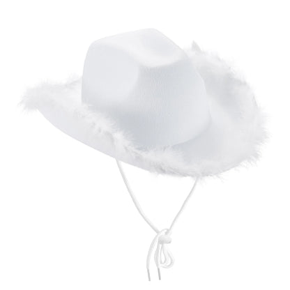 Women's Cowboy Hat – Wide Brim Solid Color with Furry Trim for Parties & Outings