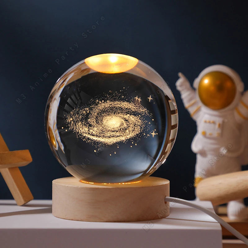 3D Crystal Ball Galaxy Night Light - LED Saturn Planet Moon Lamp for Bedroom and Birthday Gifts