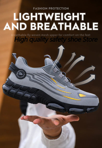 Rotating Button Men’s Safety Shoes – Anti-Smash & Anti-Puncture Work Boots, Fashion Sport Protective Footwear