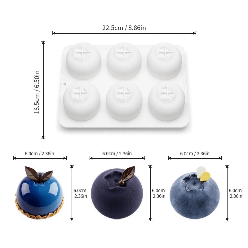 Blueberry Mousse Cake Silicone Mold – 1/6-Cavity Fruit-Shaped Baking Mold for Chocolate, Pudding, and Desserts