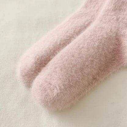 Thickened Pink Mink Fur Heart Embroidered Socks — Women’s Autumn Winter Warm Plush Mid-Tube Home Sleep Socks