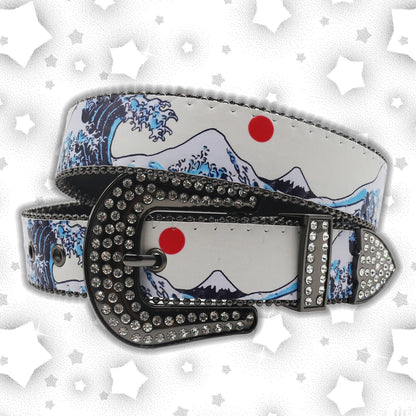 Nice Brand Three Skull Rhinestone Belt – Western Punk Hip-Hop Style for Men & Women