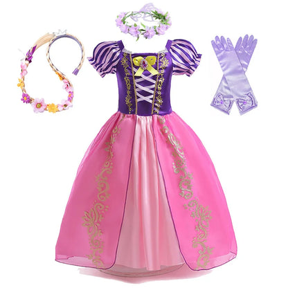 Disney Rapunzel Princess Dress - Purple Puff Sleeve Tangled Cosplay Costume for Girls, Halloween & Birthday Ball Gown