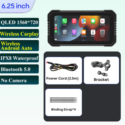 6.25-Inch Motorcycle GPS Navigation Screen with Wireless CarPlay & Android Auto – 1560x720 Resolution, Motor DVR Monitor, TPMS Optional