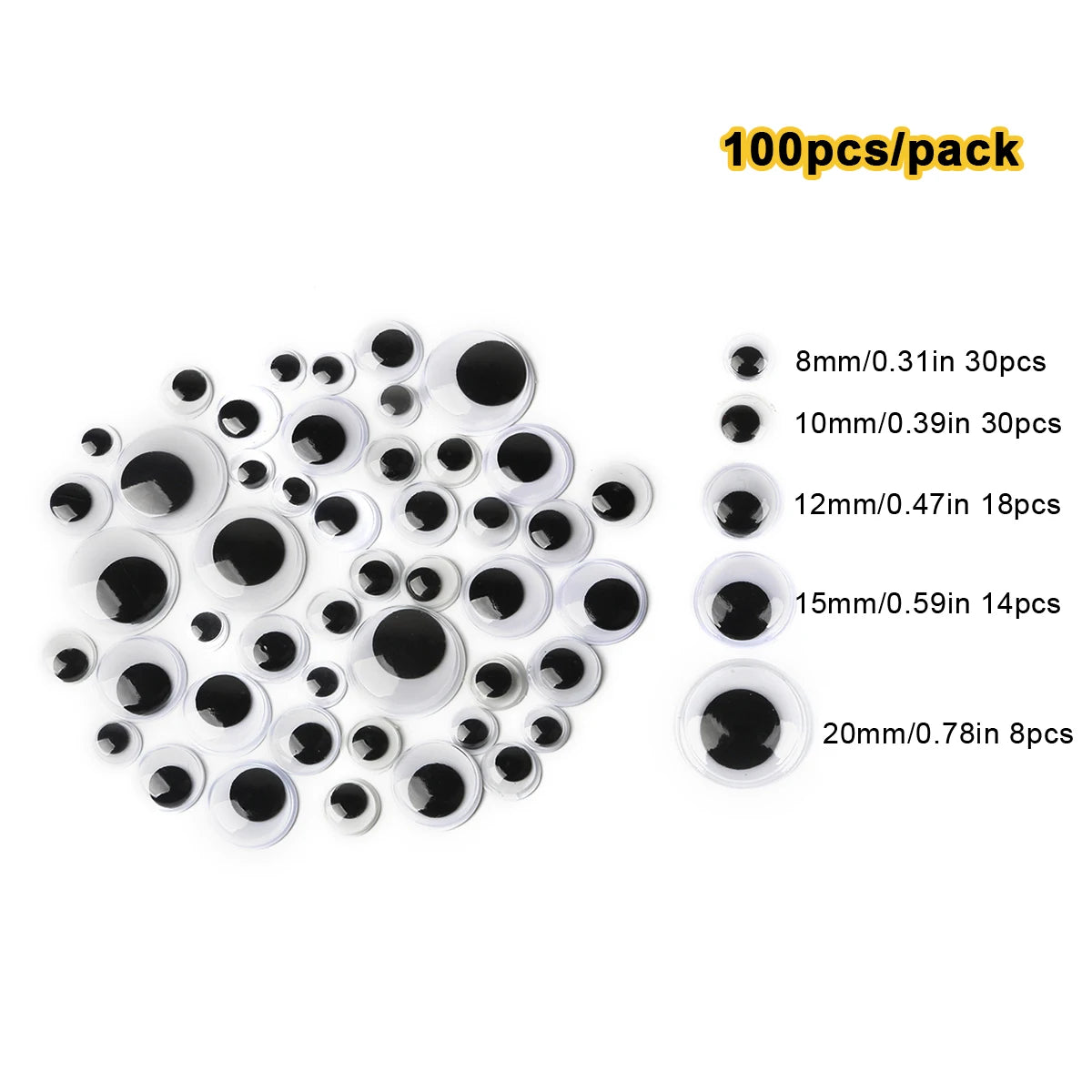 Self-Adhesive Googly Wiggle Eyes - 100/200/550PCS DIY Craft Scrapbooking Doll Toy Accessories