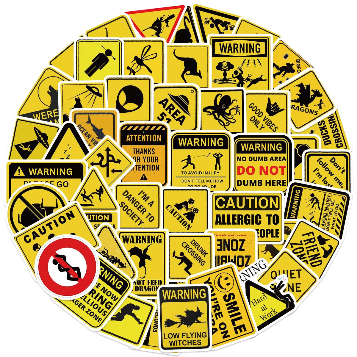 50PCS Funny Warning Sign Stickers - Waterproof Graffiti Decals for Laptops, Phones, Luggage and More