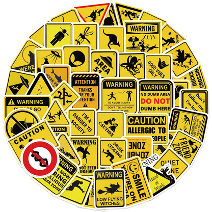 50PCS Funny Warning Sign Stickers - Waterproof Graffiti Decals for Laptops, Phones, Luggage and More