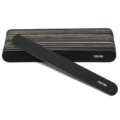 5/10/50PCS Professional Double-Sided Nail Files – 100/180 Grit Black Emery Boards for Salon & Home Nail Care