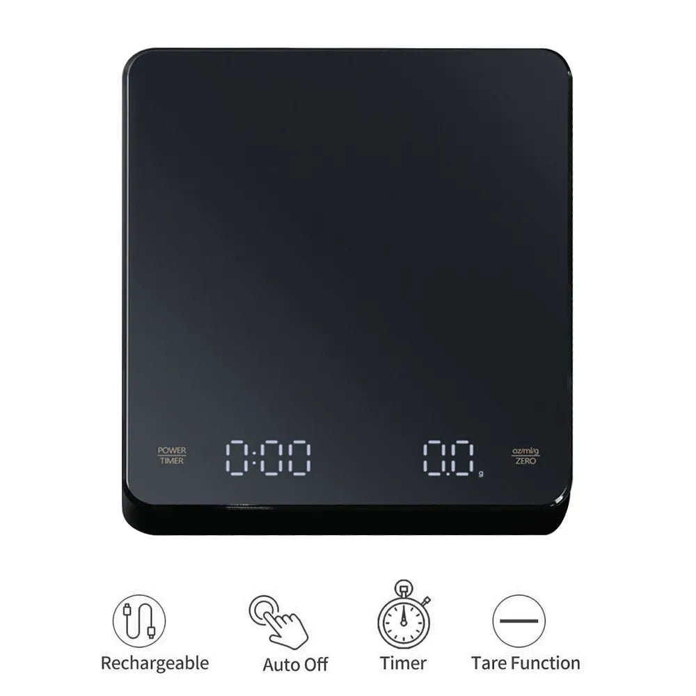 Digital Coffee Scale with Timer LED Screen - Espresso USB, 3kg Max Weighing, 0.1g High Precision Measures in Oz/ml/g, Kitchen Scale