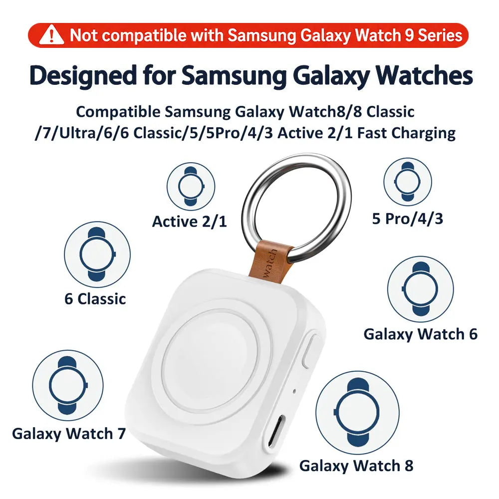 Magnetic USB-C Wireless Watch Charger - Portable Fast Charging Cable for Samsung Galaxy Watch 8, 8 Classic, Ultra, 5, 4 Pro, 4, 3 & Active