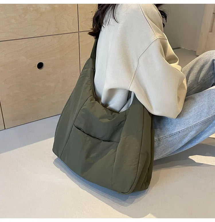 2025 Trendy Women's Soft Cloth Shoulder Bag – Solid Color, Y2K Casual Style, Crossbody Handbag for Students