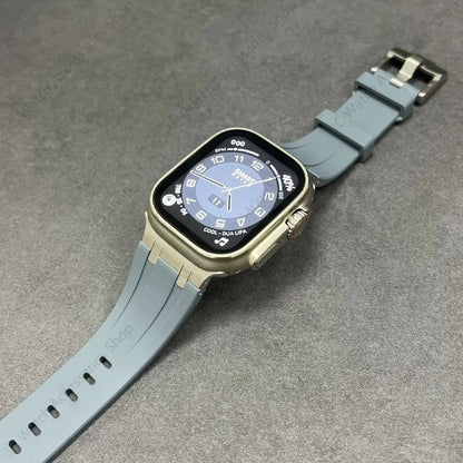 Titanium Color Metal Head Silicone Band for Apple Watch Ultra 2 – 49mm, 45/44/42mm Rubber Strap for iWatch Series 9, 8, 7, 6, 5, 4, SE, 3