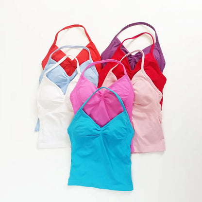 Women’s Longline Strappy Sports Yoga Vest Open Back Gym Tank Top Halter Running Fitness Bra Workout Top NCLAGEN Impact Style