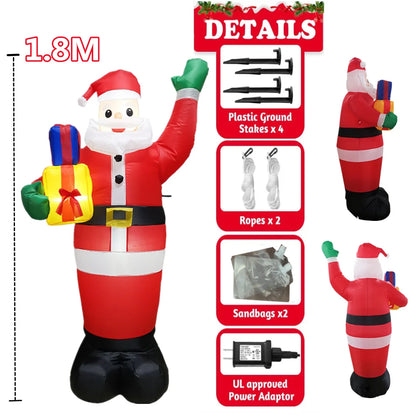 Inflatable Christmas Decorations – Tree, Snowman, Santa, Bear & Gingerbread Man with Built-in LED for Outdoor Garden & Party Decor